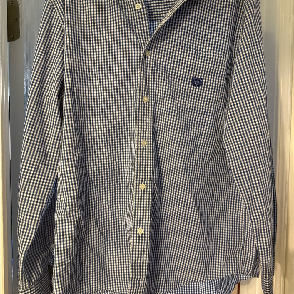 Chaps Blue and White Gingham Button-Down Shirt